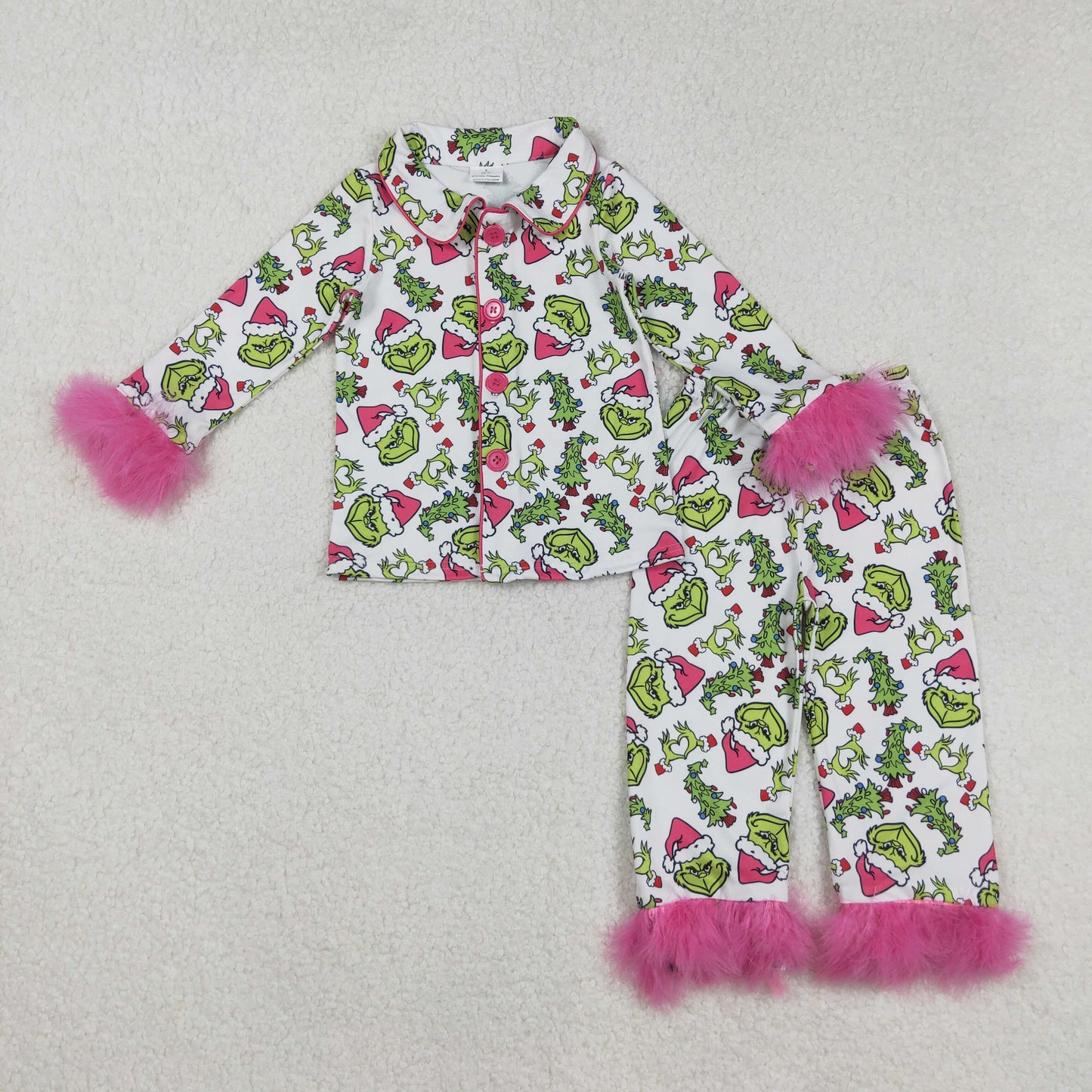 GLP2647 Christmas grinch feather pajamas girl sibling  outfit 202508 RTS