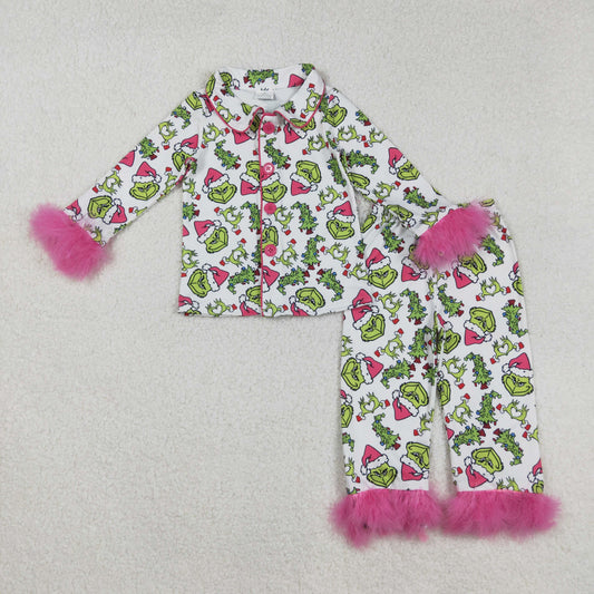GLP2647 Christmas grinch feather pajamas girl sibling  outfit 202508 RTS