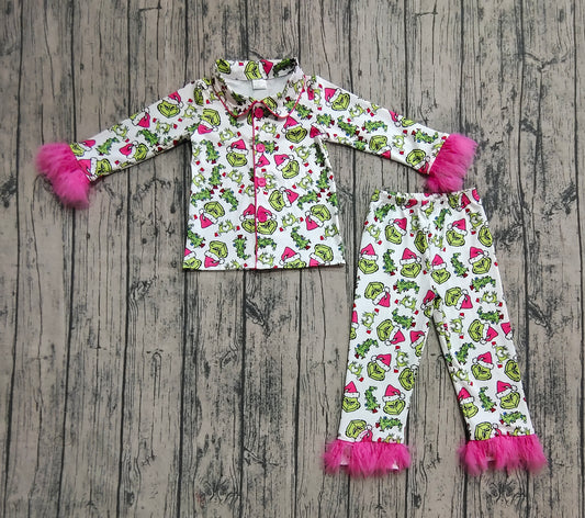GLP2647 Christmas grinch feather pajamas girl sibling  outfit 202508 preorder