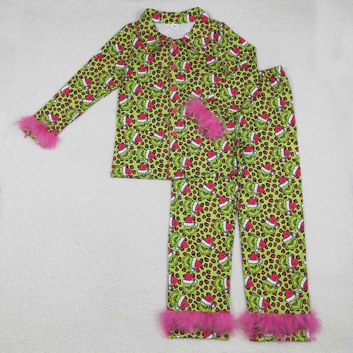 GLP2670 adult pajamas Christmas cane feather fur fluffy sleeves pink long women outfit 202510 RTS  sibling
