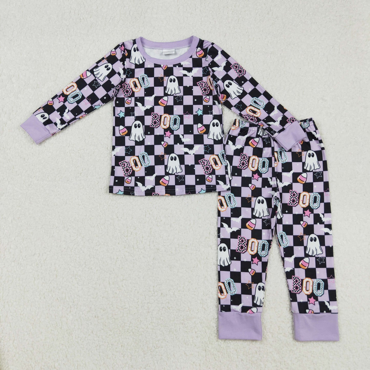 GLP2684 western checkerboard boo bow Halloween girl outfit 202509 RTS
