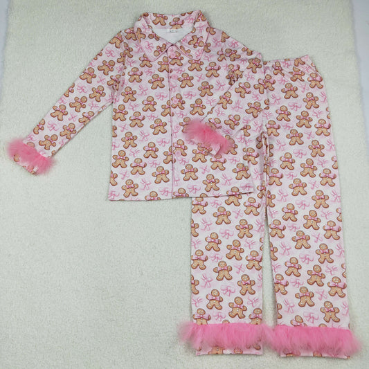 GLP2716 RTS adult pajamas Christmas Santa bow feather fur fluffy sleeves pink long women outfit 202509  sibling