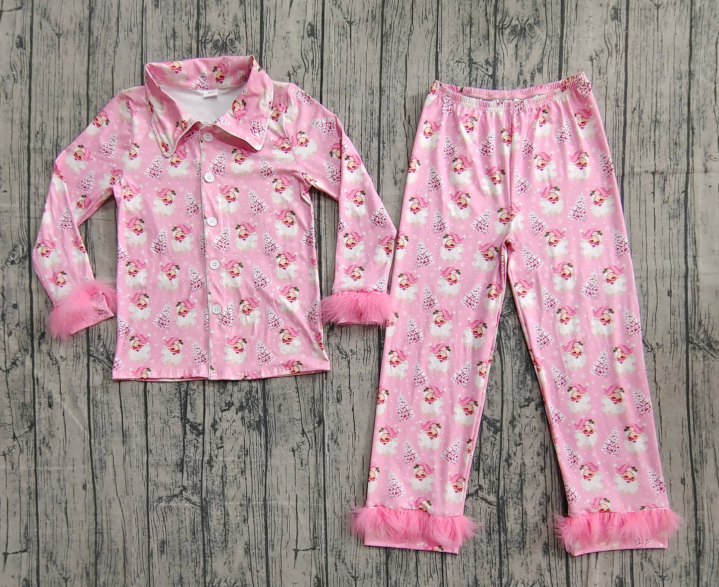 GLP2718 adult pajamas Christmas Santa bow feather fur fluffy sleeves pink long women outfit 202509  sibling