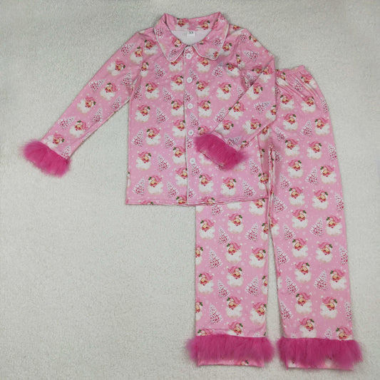GLP2718 RTS  adult pajamas Christmas Santa bow feather fur fluffy sleeves pink long women outfit 202509  sibling