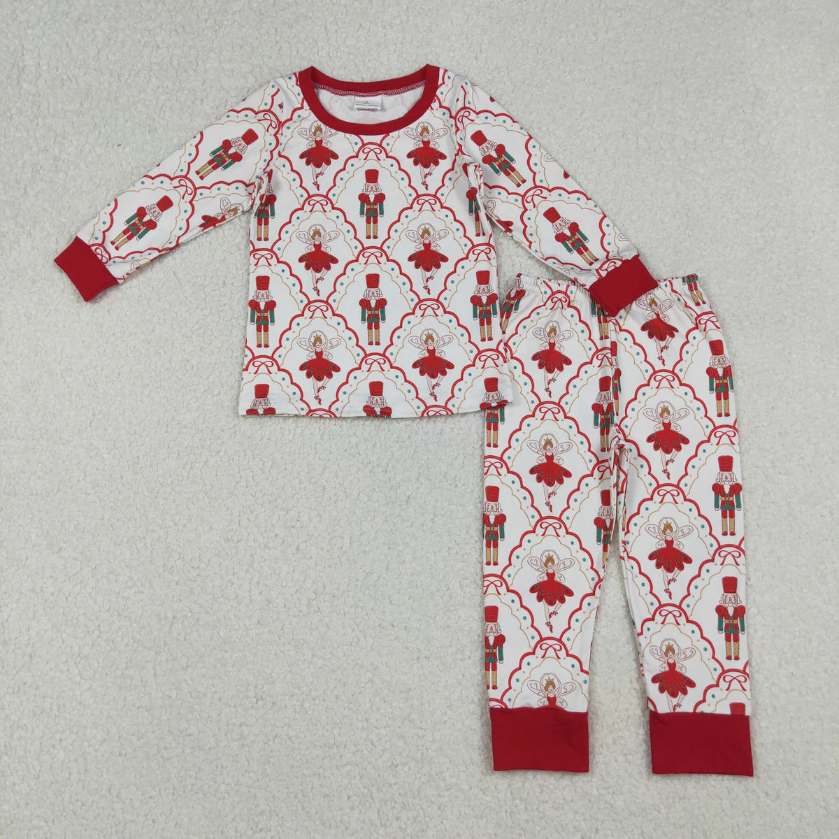 NO MOQ RTS GLP2808 (2) Girl Clothes Nutcracker Fairy Allover Print Long Sleeve Cuff Pant Pajama Clothes Set 202610