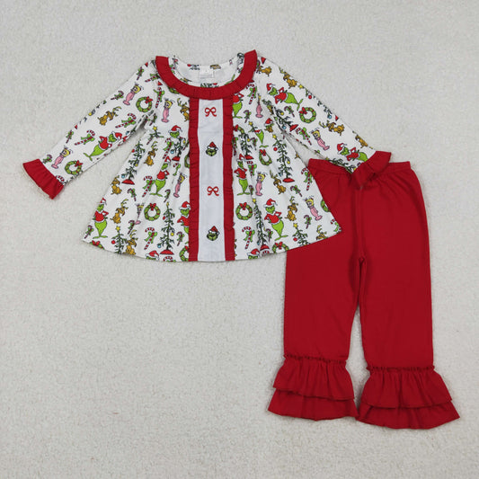 GLP2812 embroidery Christmas grinch tree bow  girl outfit 202509 RTS