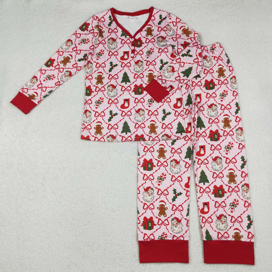 GLP2815 RTS adult pajamas Christmas Santa bow  sleeves pink long women outfit 202509  sibling