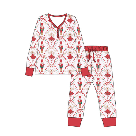 GLP2816  adult pajamas Christmas nutcracker bow  santa sleeves pink long women outfit 202509  sibling