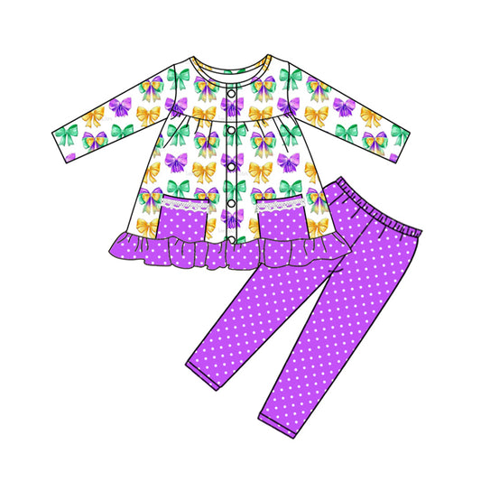 GLP2820  Mardi Gras bow butterfly pajamas girl outfit 202509 preorder