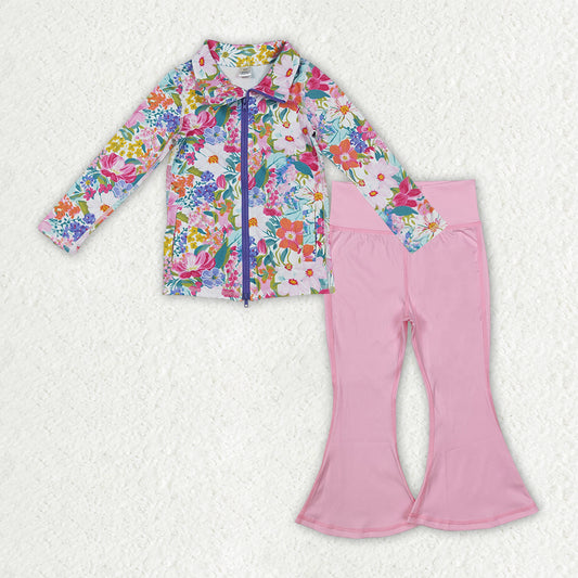 GLP2894 Flowers yoga  zipper pockets girl clothes outfit 202509 RTS