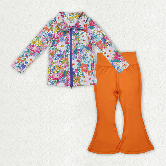GLP2896 Flowers yoga  zipper pockets girl clothes outfit 202509 RTS