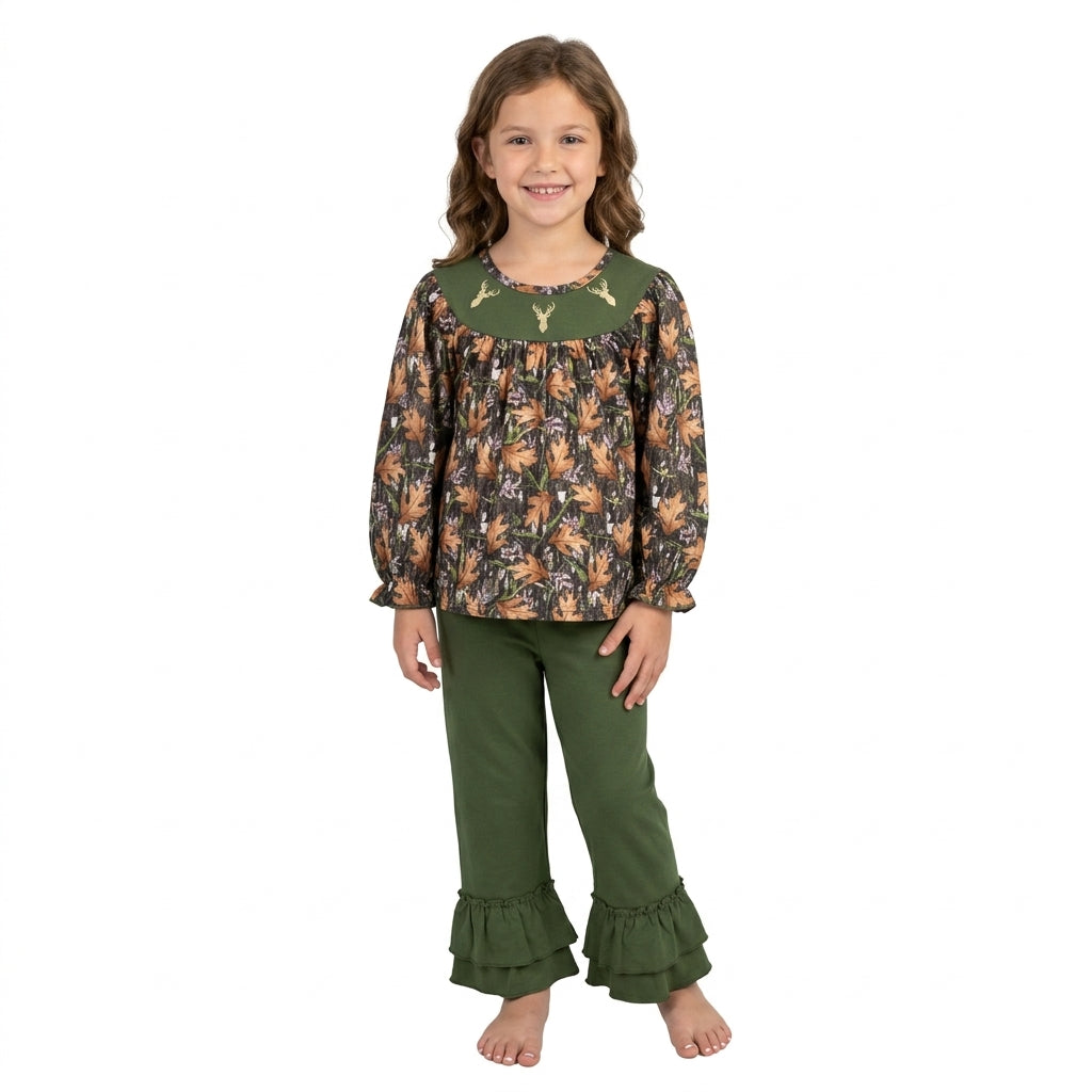 NO MOQ RTS GLP2908 Baby Girl Clothes Western Boot Cactus Allover Print Long Sleeve Ruffle Pant Set 202610