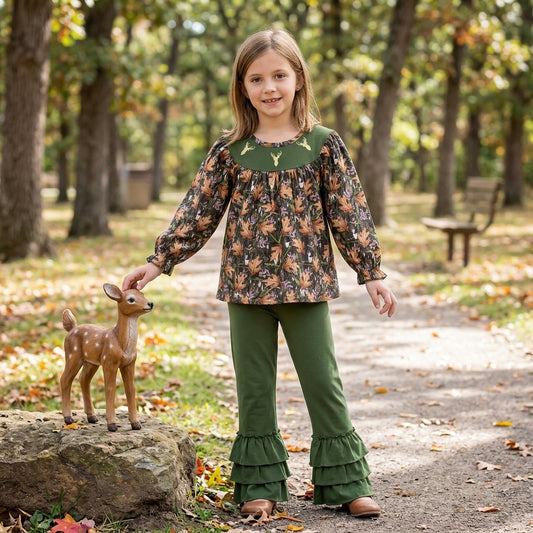 NO MOQ RTS GLP2908 Baby Girl Clothes Western Boot Cactus Allover Print Long Sleeve Ruffle Pant Set 202610