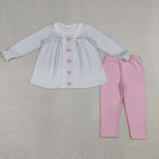 GLP2909 embroidery bow  girl pajamas outfit 202604 RTS