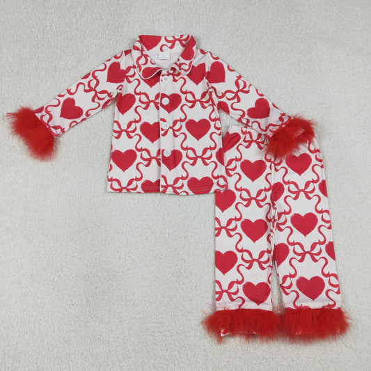 GLP3221 checkerboard love Valentine's Day  fluffy fur love baby clothes girl pajamas outfit 202412 RTS sibling