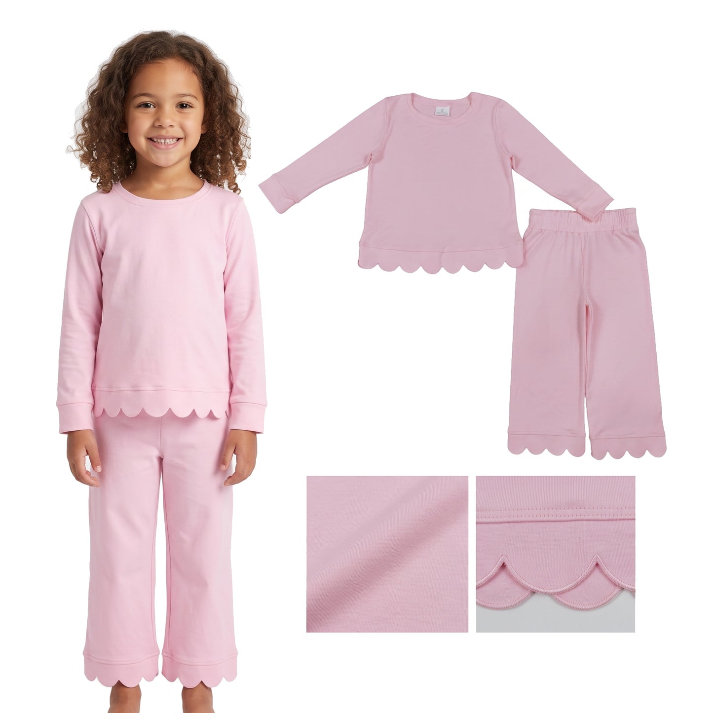GLP3291 Scallop solid pink Pajamas western girl outfit RTS 202608 RTS