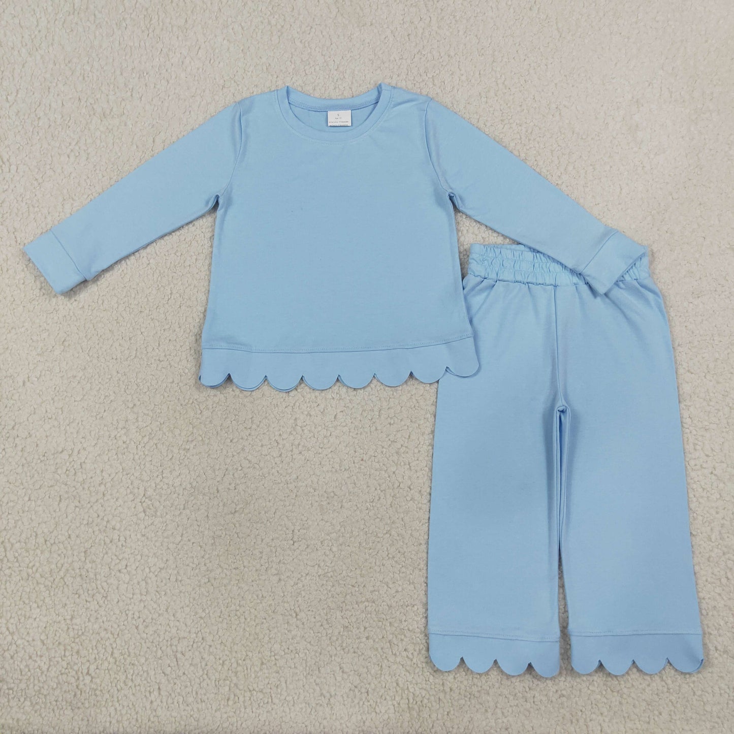 GLP3292 Scallop solid Cotton blue Pajamas western girl outfit RTS 202608 RTS