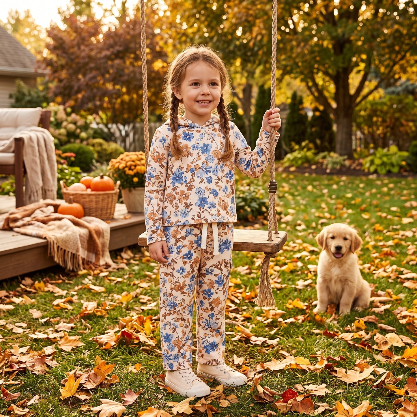 RTS GLP3323 Girls Woodland Floral Camo Hoodie & Pants Set – Zip/ Hooded Top with Matching Jogger Pants Outfit