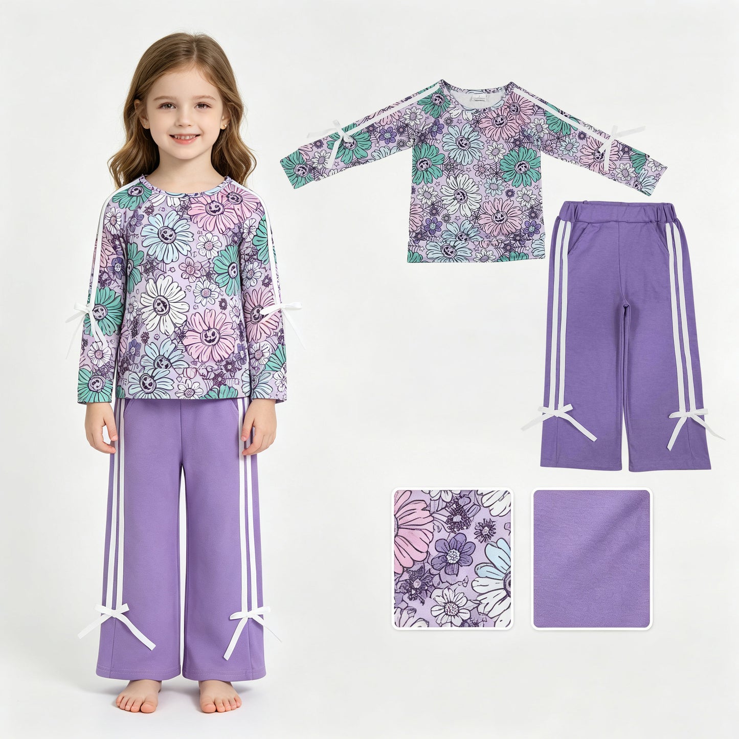 GLP3353 Purple pumpkin BOW Halloween western girl outfit  202608 RTS