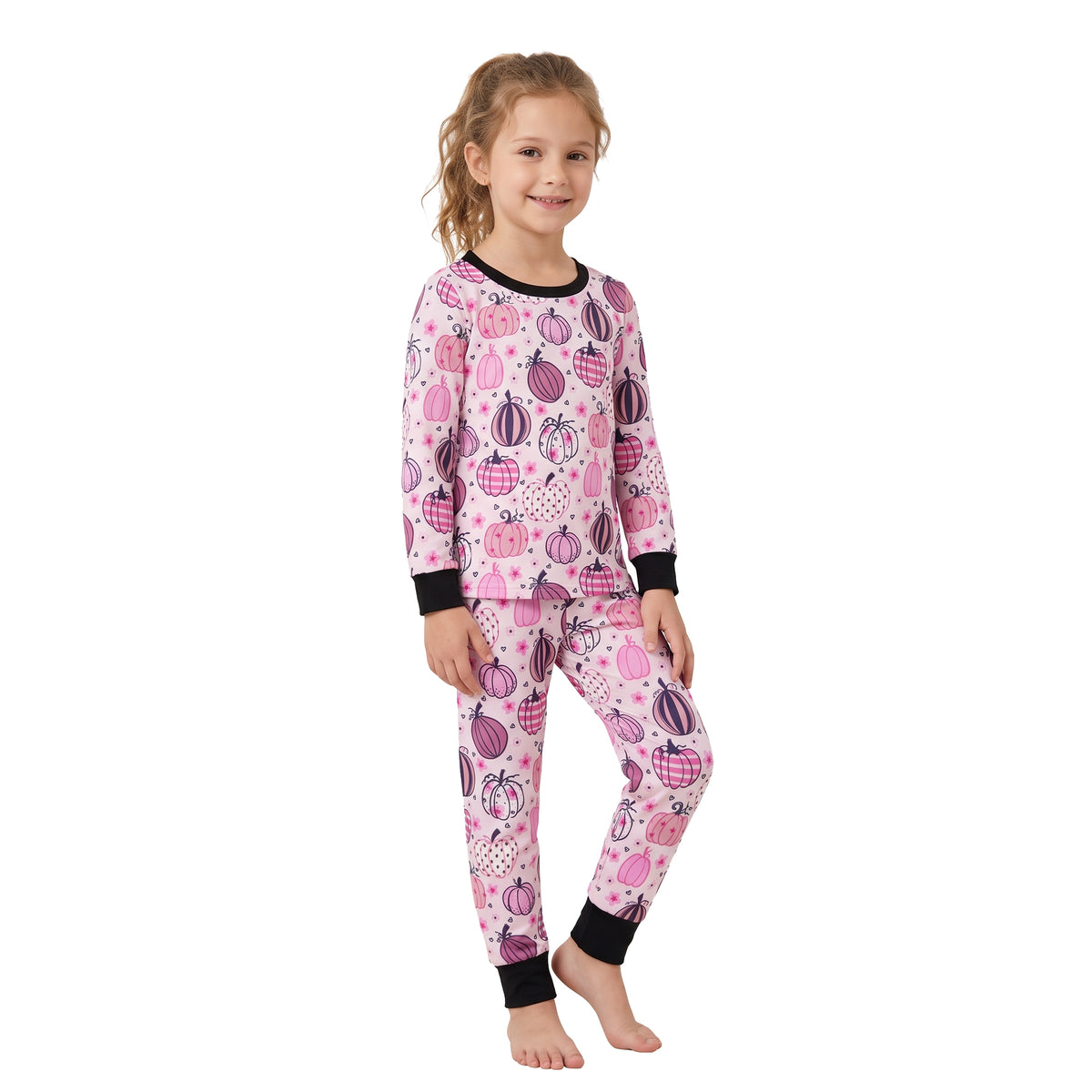 NO MOQ RTS GLP3357 Pink Pumpkin Kids Pajamas Halloween Fall 2Pcs Sleepwear girl outfit RTS