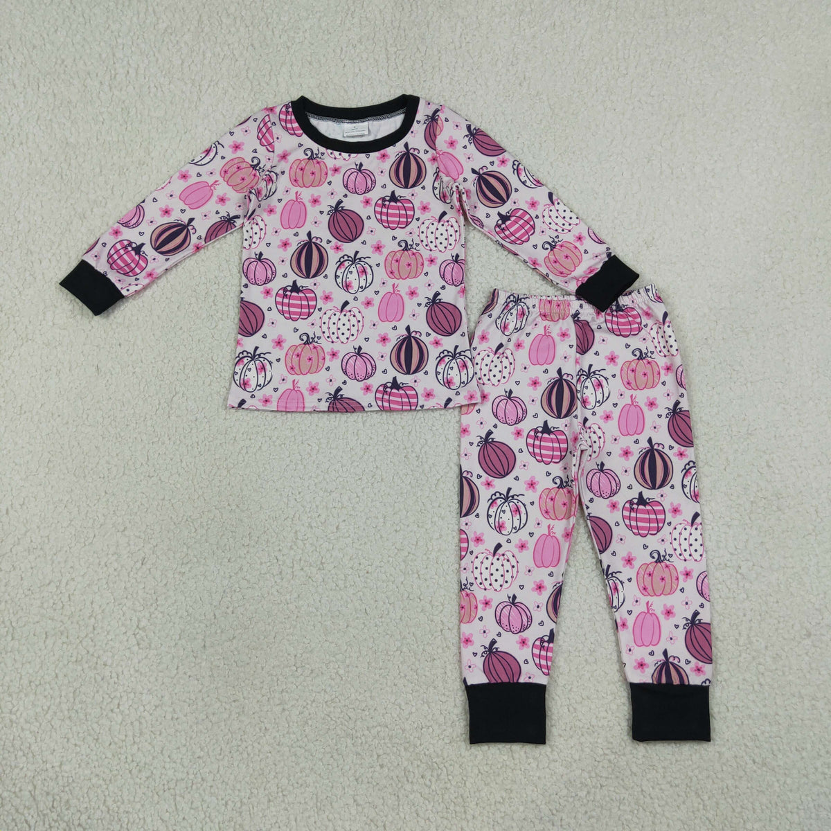 NO MOQ RTS GLP3357 Pink Pumpkin Kids Pajamas Halloween Fall 2Pcs Sleepwear girl outfit RTS