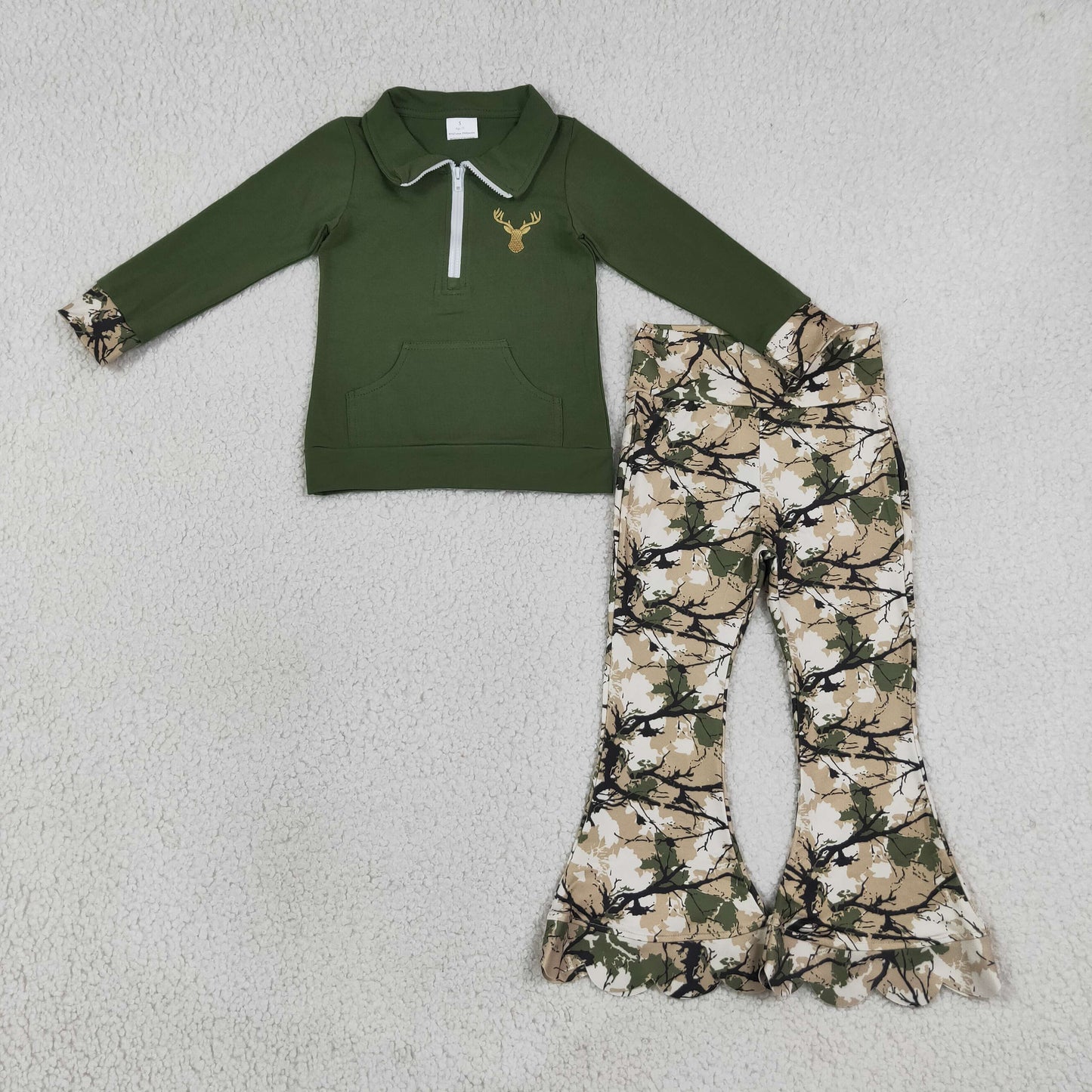 GLP3369 Embroidery branches leaves scallop zipper CAMO  western girl outfit RTS 202608 RTS