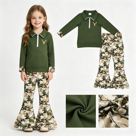 GLP3369 Embroidery branches leaves scallop zipper CAMO  western girl outfit RTS 202608 RTS