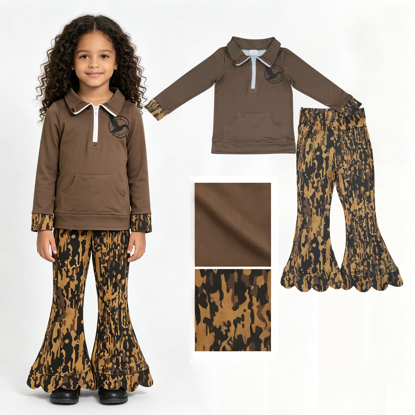 GLP3373 Scallop camo duck zipper western girl outfit RTS 202608 RTS