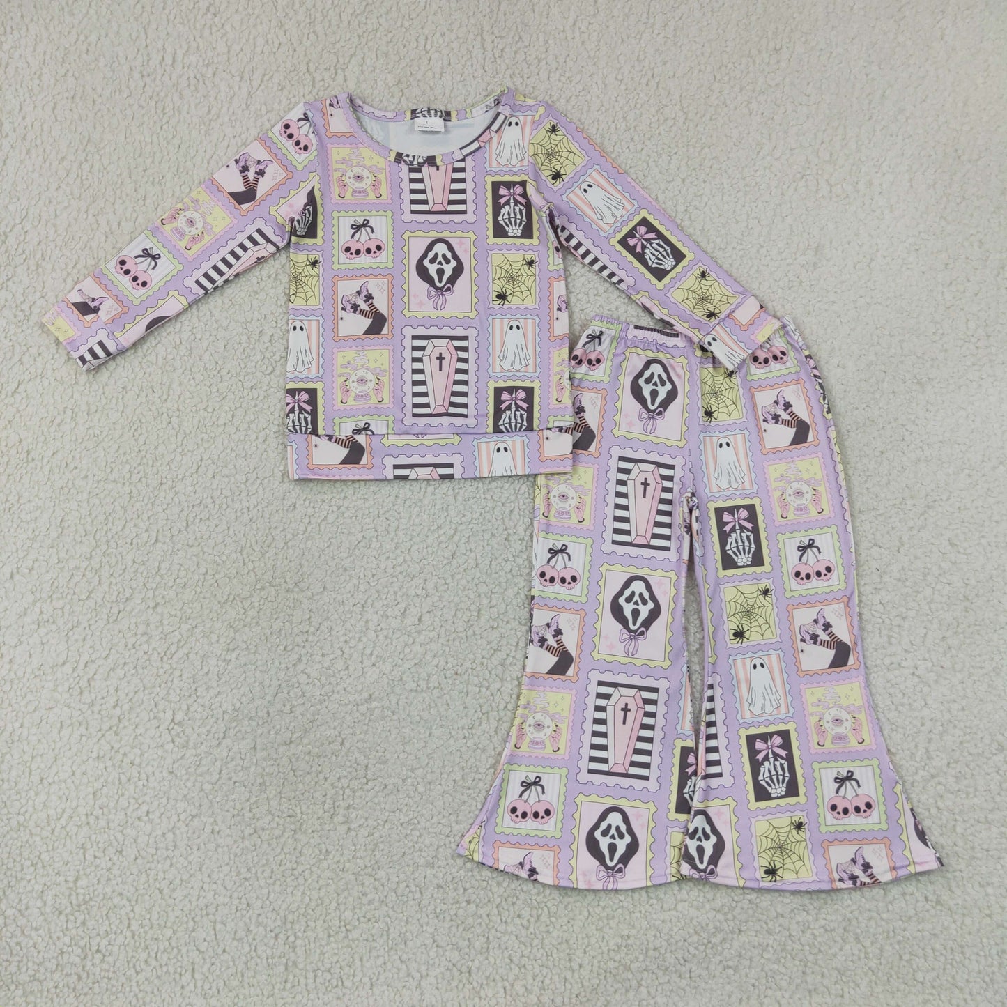 GLP3402 Girls Halloween boo purple Long Sleeve Flared Pant Set 202607 RTS