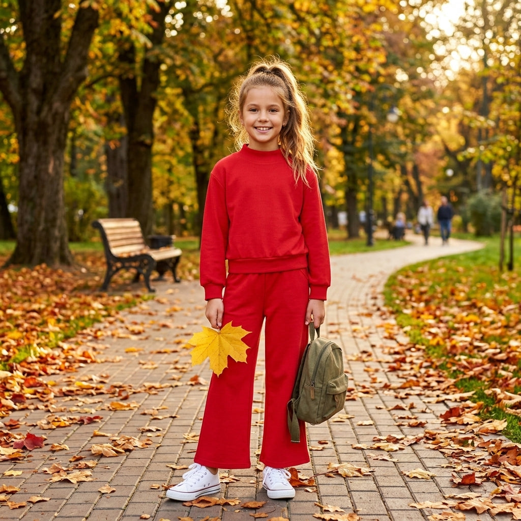 NO MOQ RTS GLP3412 (2) Baby Girl Clothes Solid Red Plain Print Long Sleeve Mock Neck Top Cropped Pants Outfit Set 202609