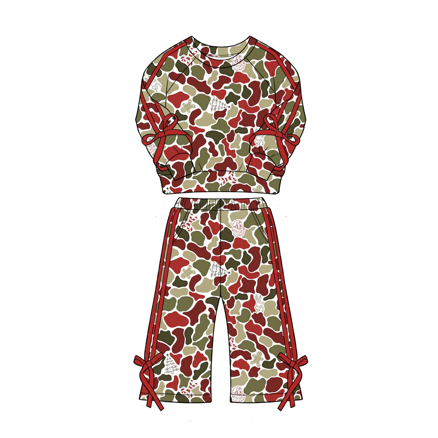 GLP3429 Red Trim Xmas Camo Bow Kids 2Pcs Matching Outfit 202627 preorder