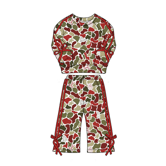 GLP3429 Red Trim Xmas Camo Bow Kids 2Pcs Matching Outfit 202627 preorder