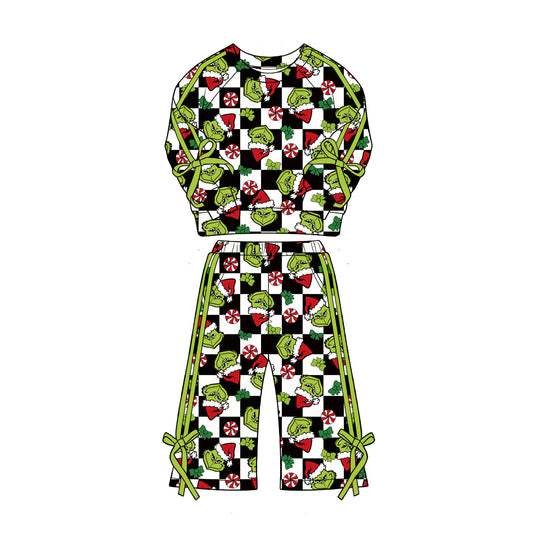 GLP3430 Grinch Checkerboard Bow Kids GIRL 2Pcs Tracksuit 202627 preorder