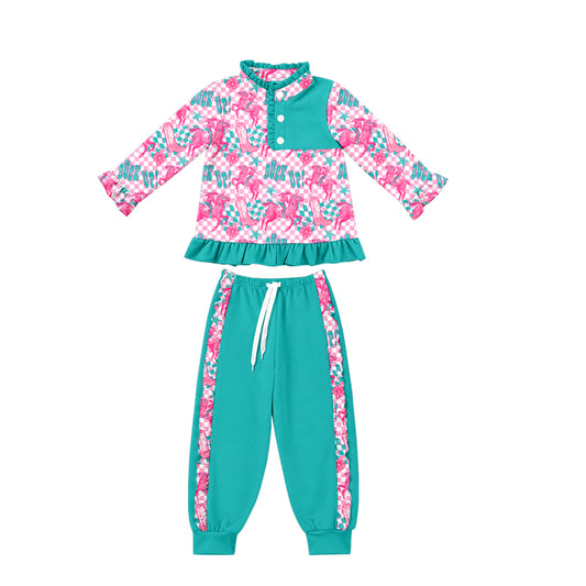GLP3433 Western Cowboy Horse Ruffle Teal Girls Tracksuit 202627 preorder