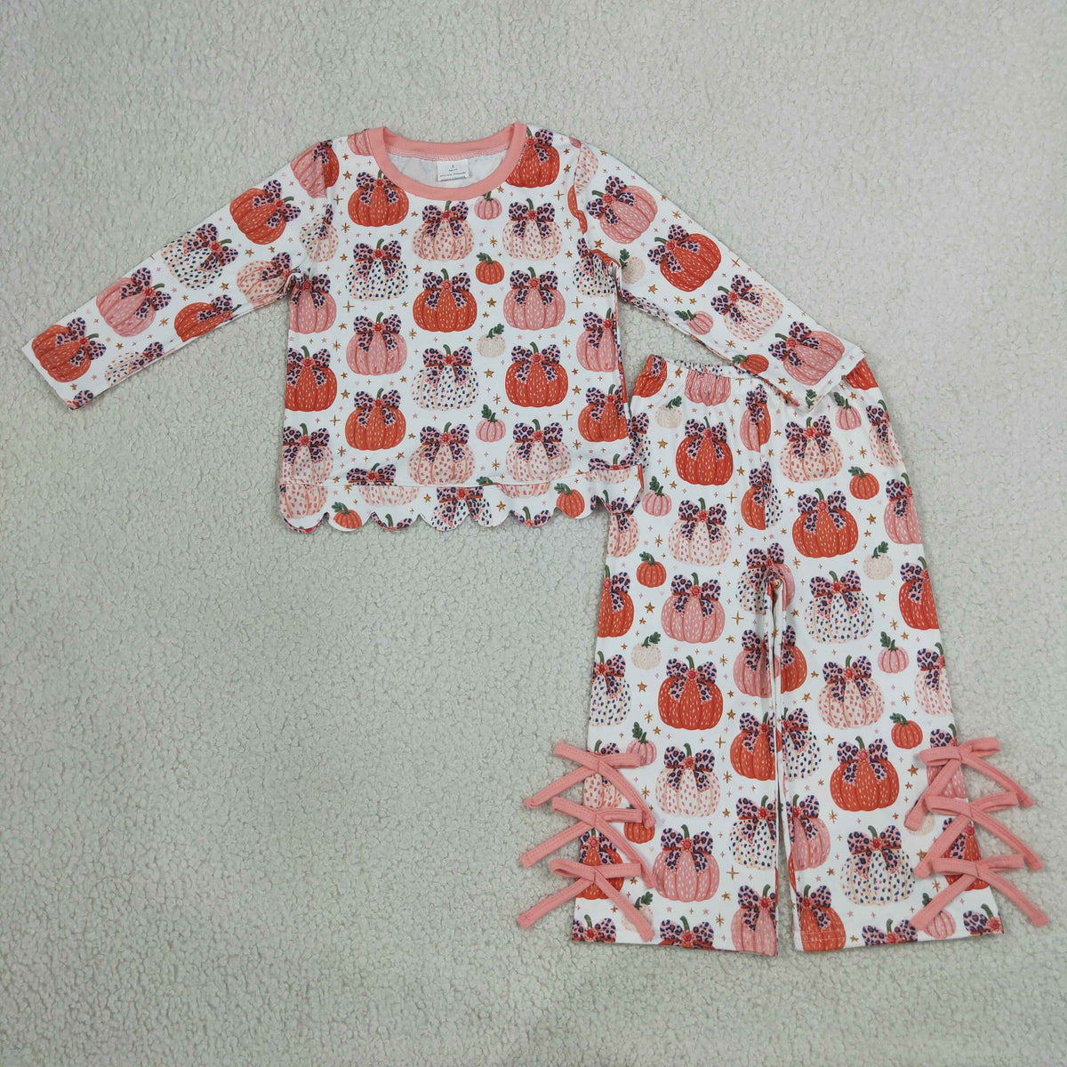NO MOQ RTS GLP3435 scallop Halloween pumpkin Toddler girl Set outfit 202609