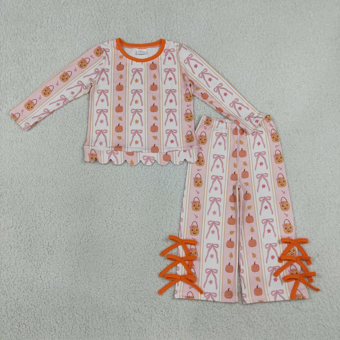 RTS GLP3436 scallop Kids Fall Print Scalloped Trim Long Sleeve Pajama Set 202608