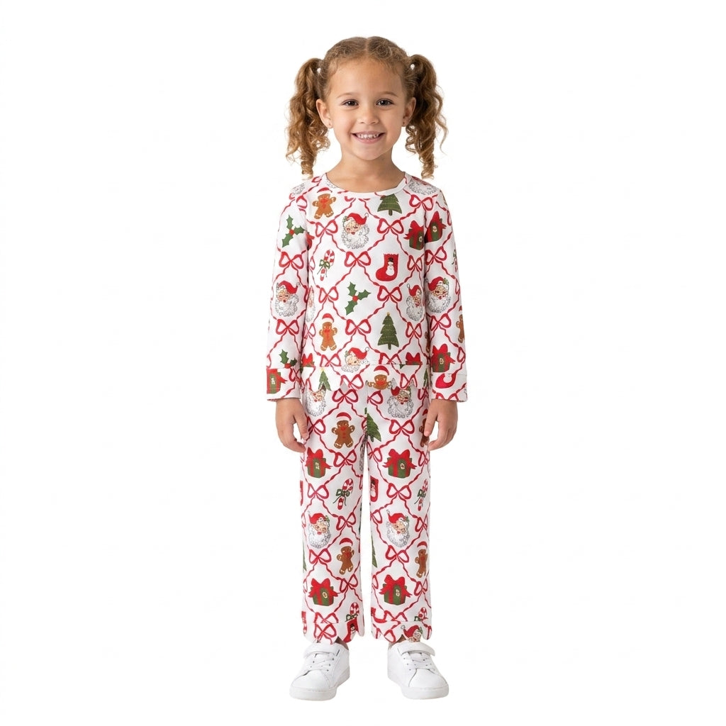 RTS GLP3447 scallop Kids Christmas Print Scalloped Trim Long Sleeve Pajama Set 202608