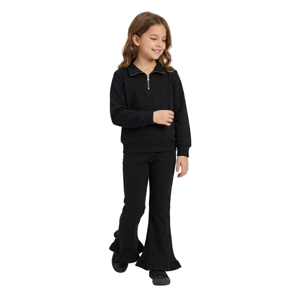 NO MOQ RTS GT1764 Baby Boy Clothes Solid Black Plain Long Sleeve Half Zip Pullover Sweatshirt 202610