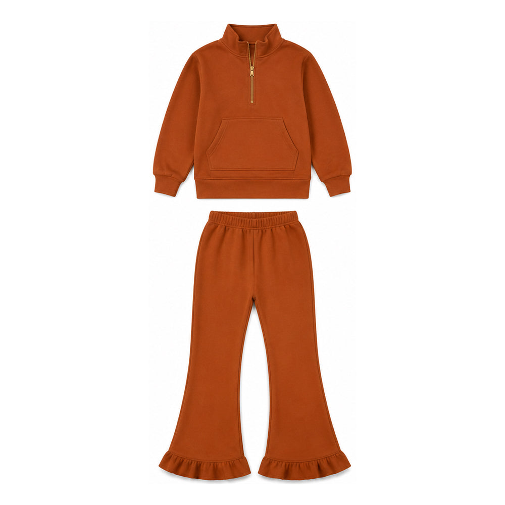 GLP3490 orange solid cotton zipper sweatshirt western girl outfit 202607 preorder