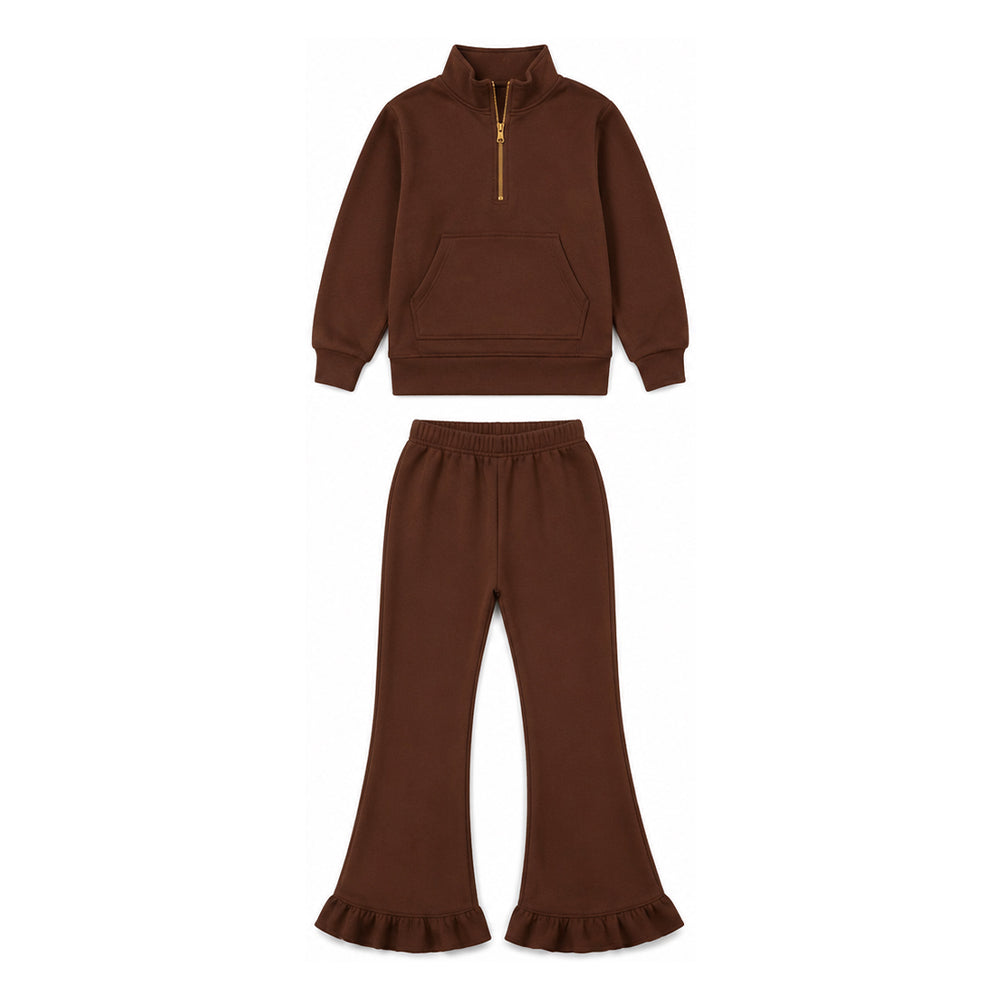 GLP3491 brown solid cotton zipper sweatshirt western girl outfit 202607 preorder
