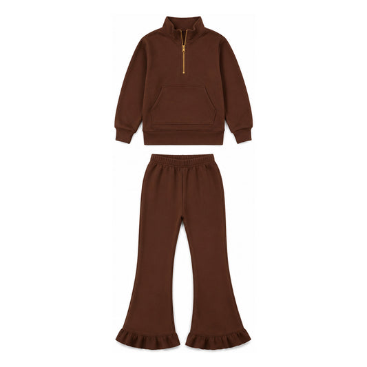 GLP3491 brown solid cotton zipper sweatshirt western girl outfit 202607 preorder