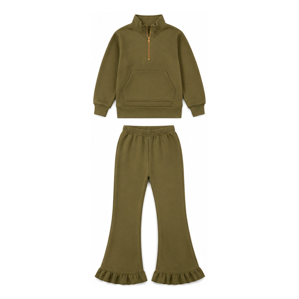 GLP3492 GREEN solid cotton zipper sweatshirt western girl outfit 202607 preorder