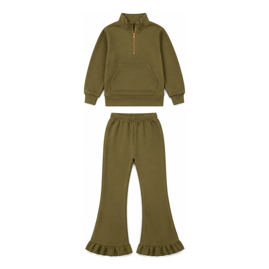 GLP3492 GREEN solid cotton zipper sweatshirt western girl outfit 202607 preorder