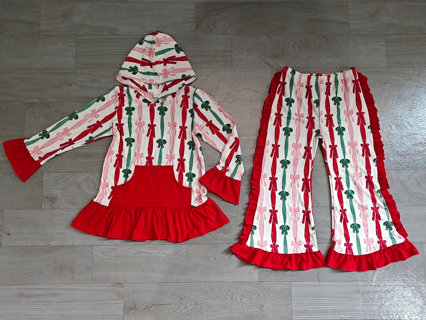Preorder GLP3497 Ribbon Bow Print Kids Hoodie Pants Set 2Pcs Set kid outfit 202608