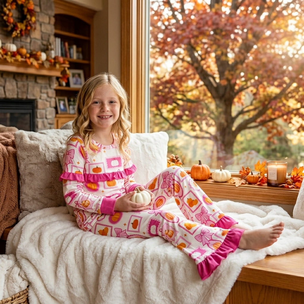 RTS GLP3504 Kids Halloween Print Long Sleeve Top Flared Pants Outfit Set 202608