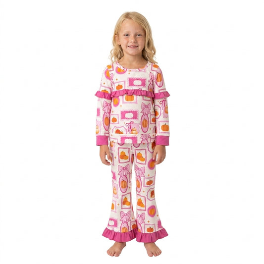 RTS GLP3504 Kids Halloween Print Long Sleeve Top Flared Pants Outfit Set 202608