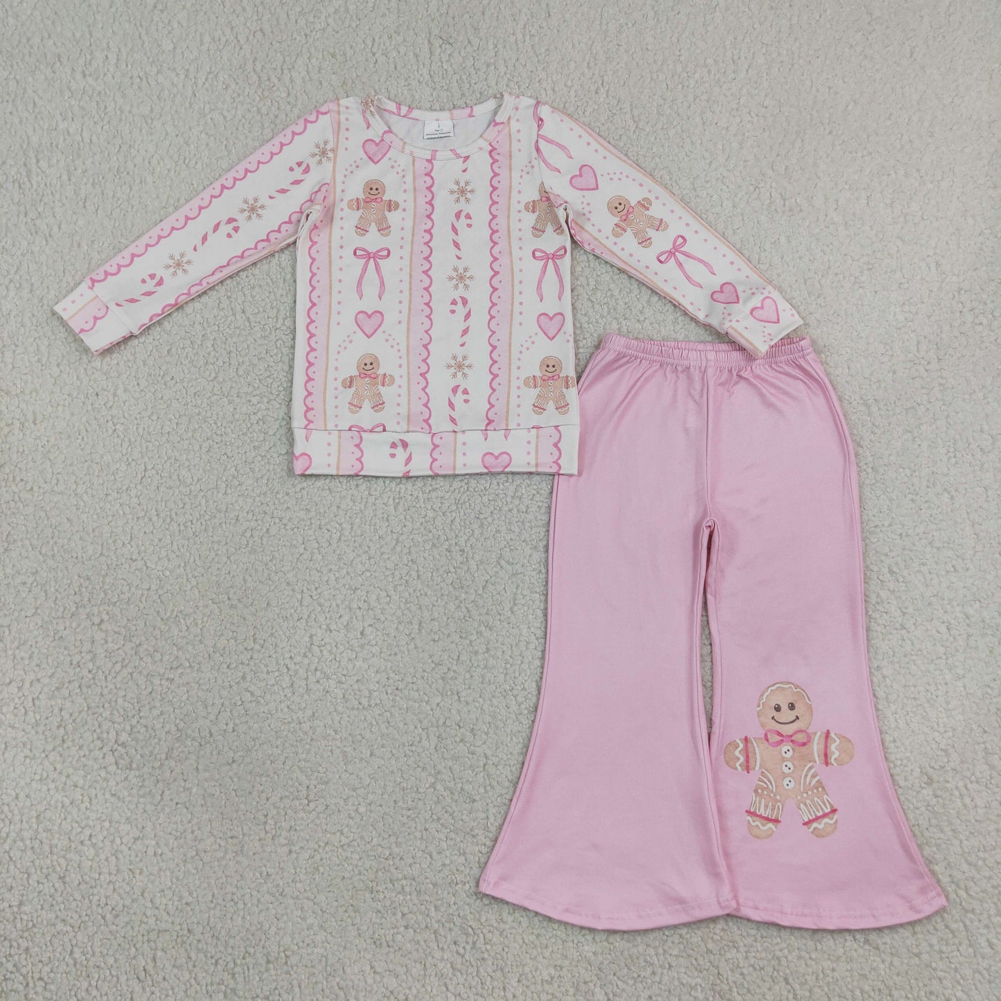 GLP3540 RTS Girls Christmas 2‑Piece Gingerbread Man Print Long Sleeve Flare Pants Set 202608