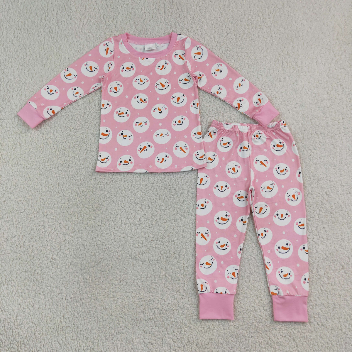 NO MOQ RTS GLP3543 Baby Girl Clothes Pink Snowman Print Long Sleeve Top Pants Pajama Set 202609