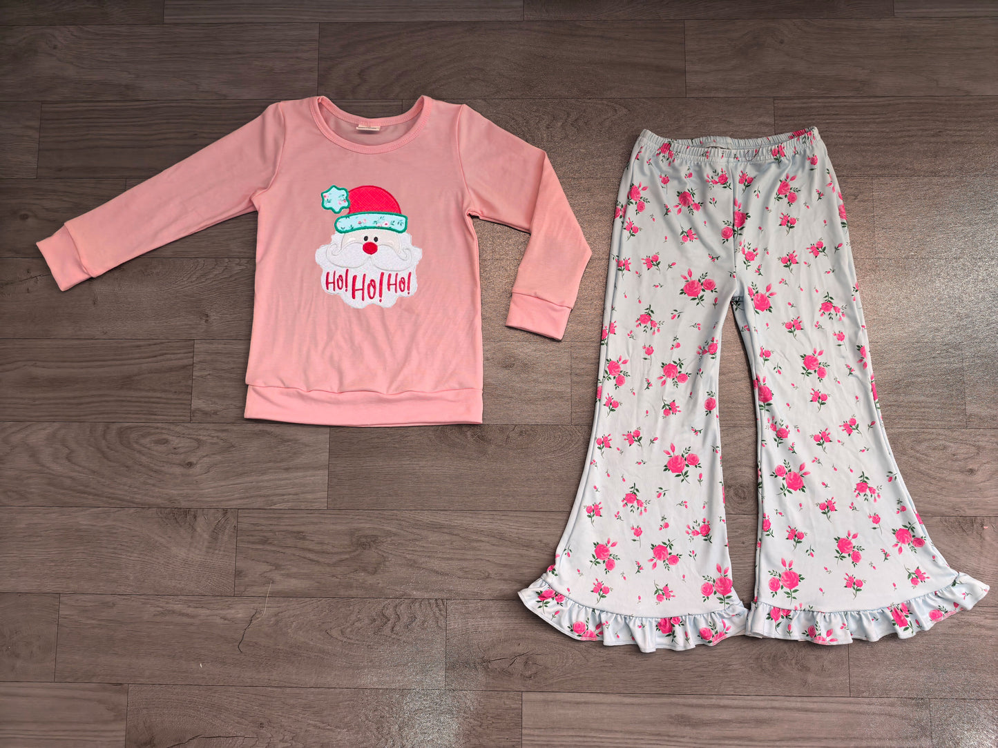 RTS GLP3596 Christmas Embroidery Long Sleeve Top Ruffle Flare Pants Girls Outfit 202608