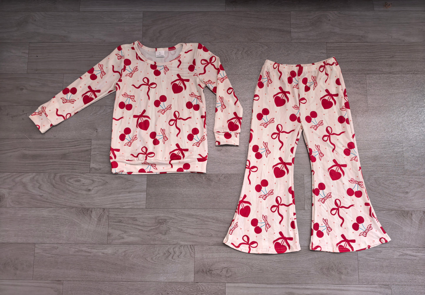 RTS GLP3636 Cherry Print Long Sleeve Top Flare Pants Girls Set 202608
